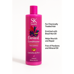 Bright pink bottle of Sarah K Carnival Conditioner with Castanha do Pará – 500ml intense nourishing conditioner for chemically treated hair