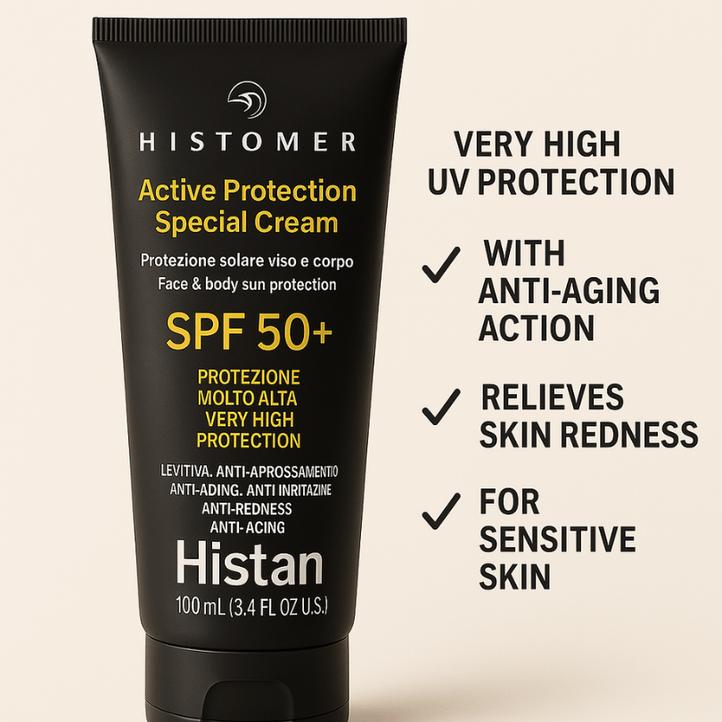 Histomer Histan SPF 50+ Active Protection Cream – 100 mL face and body sunscreen tube Histomer Histan SPF 50+ Active Protection Cream – 100 mL face and body sunscreen tube