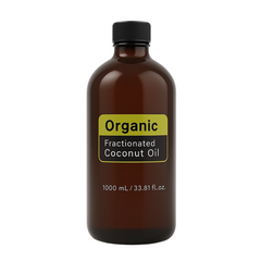 Organic Fractionated Coconut Oil 1000 mL brown bottle – certified organic, lightweight moisturizer for skin and hair, E11 Store