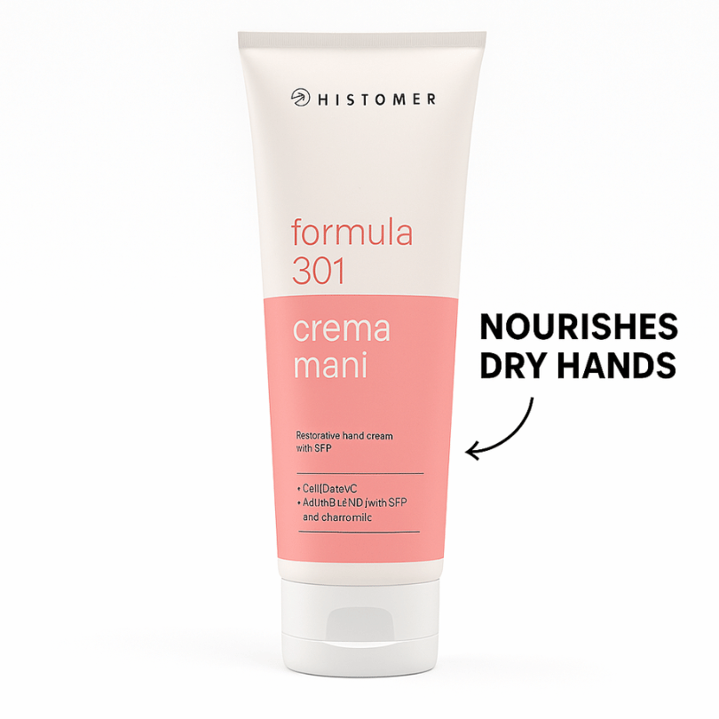 Histomer Formula 301 Crema Mani – Regenerating hand cream with SPF in a white and pink tube - E11 Store