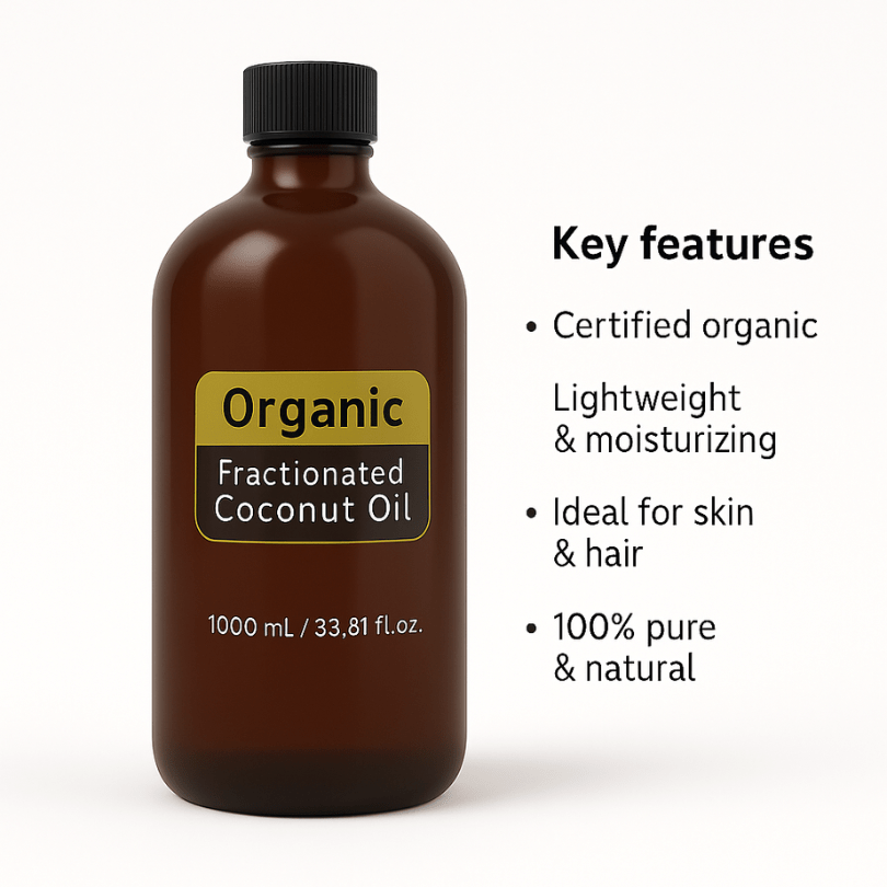 Organic Fractionated Coconut Oil – 1000 mL | Skin, Hair & Massage Use - E11 Store