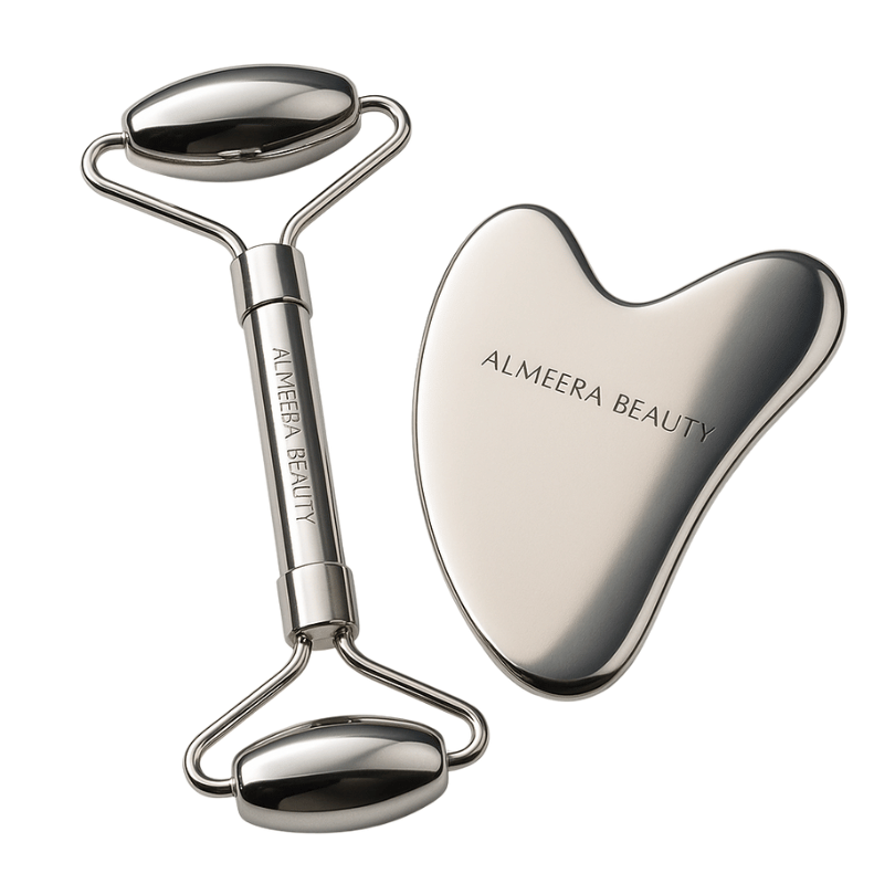Almeera Beauty Gua Sha & Facial Roller Set – Stainless Steel Skincare Tools