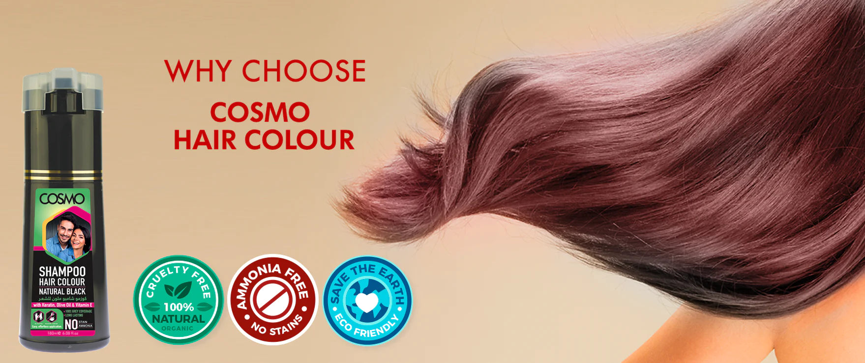 Cosmo Shampoo Hair Color, Henna, 180ml