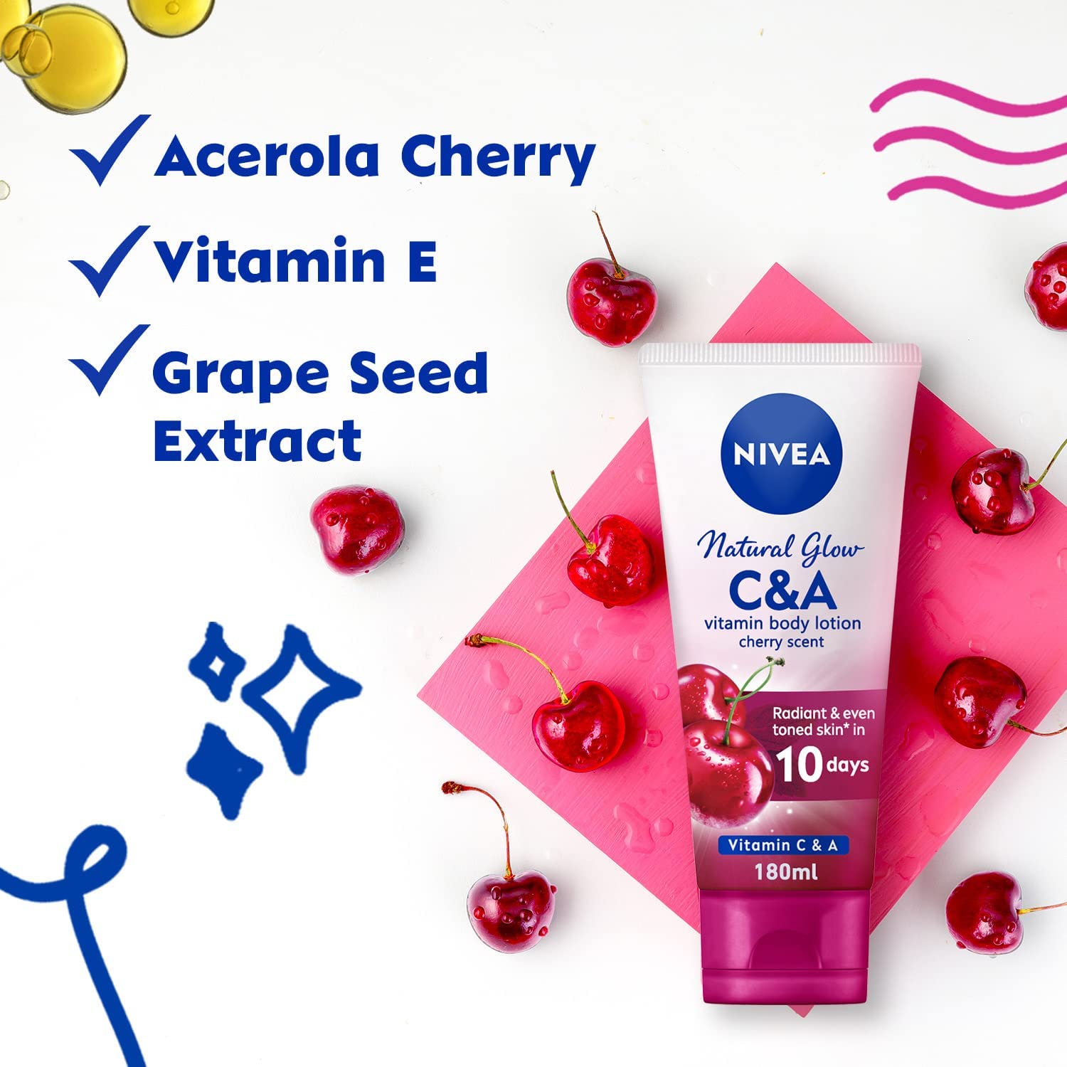 NIVEA Natural Glow Vitamin C And A Cherry Scented Body Lotion White 180ml - E11 Store