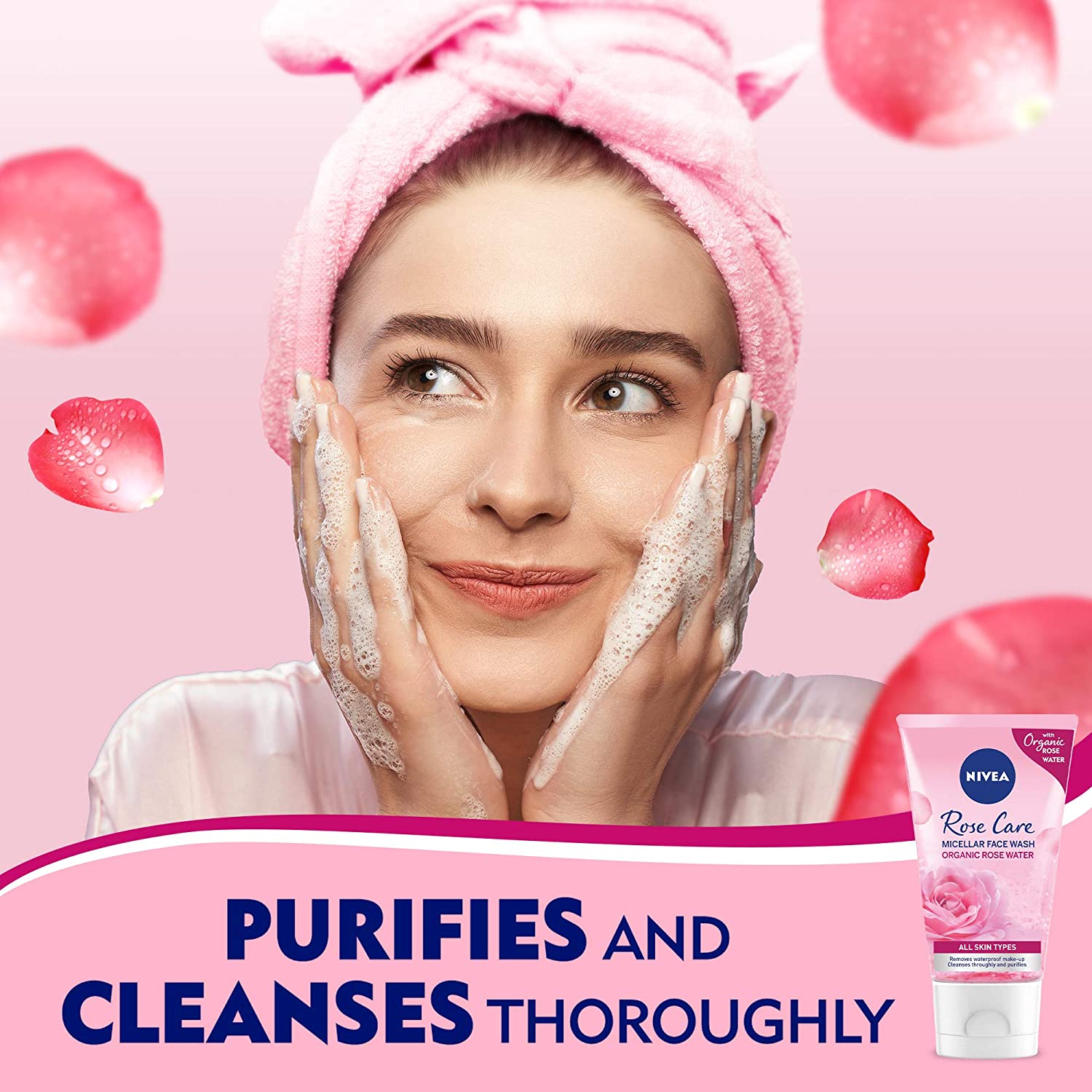 NIVEA Face Wash Micellar, Rose Care with Organic Rose, All Skin Types