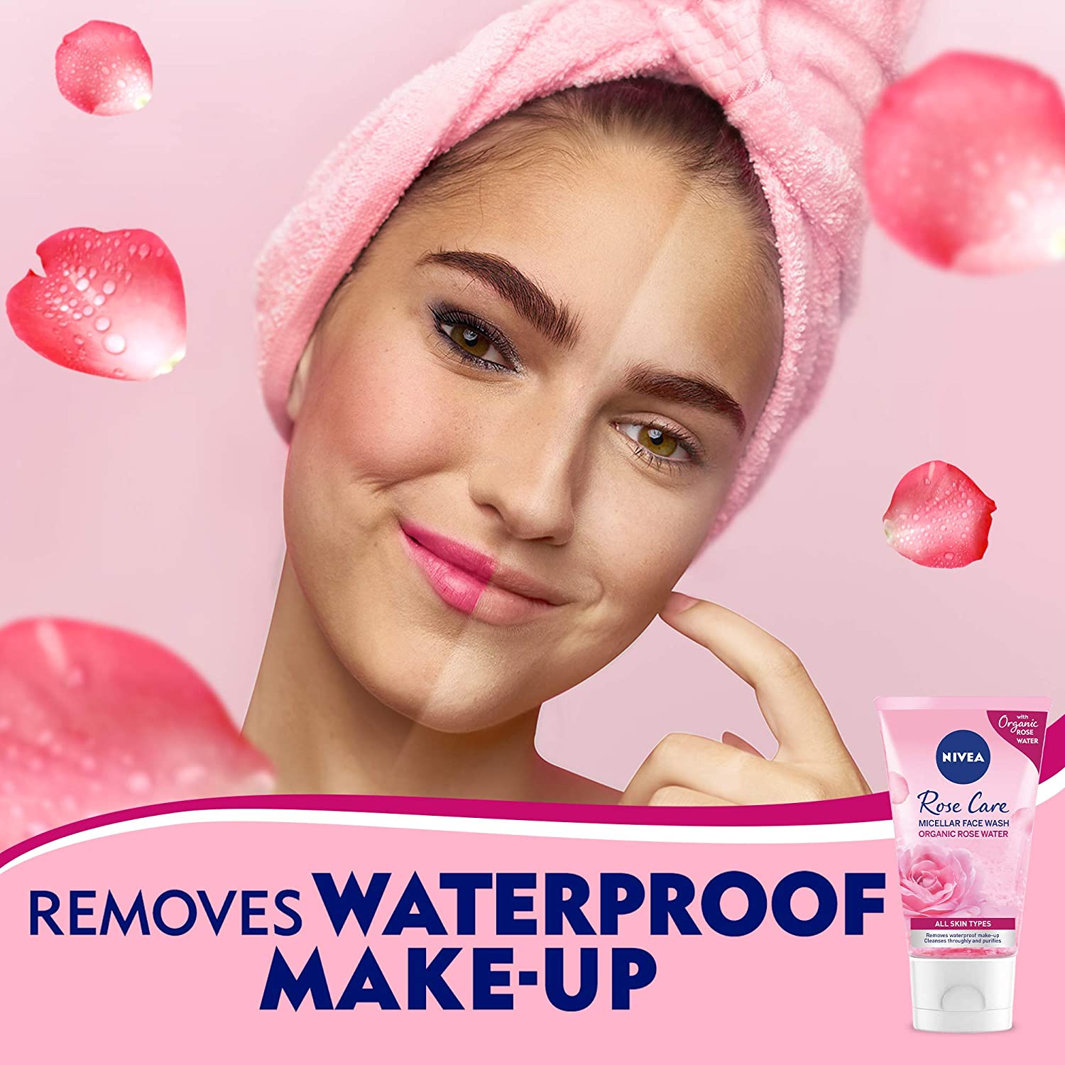 NIVEA Face Wash Micellar, Rose Care with Organic Rose, All Skin Types,