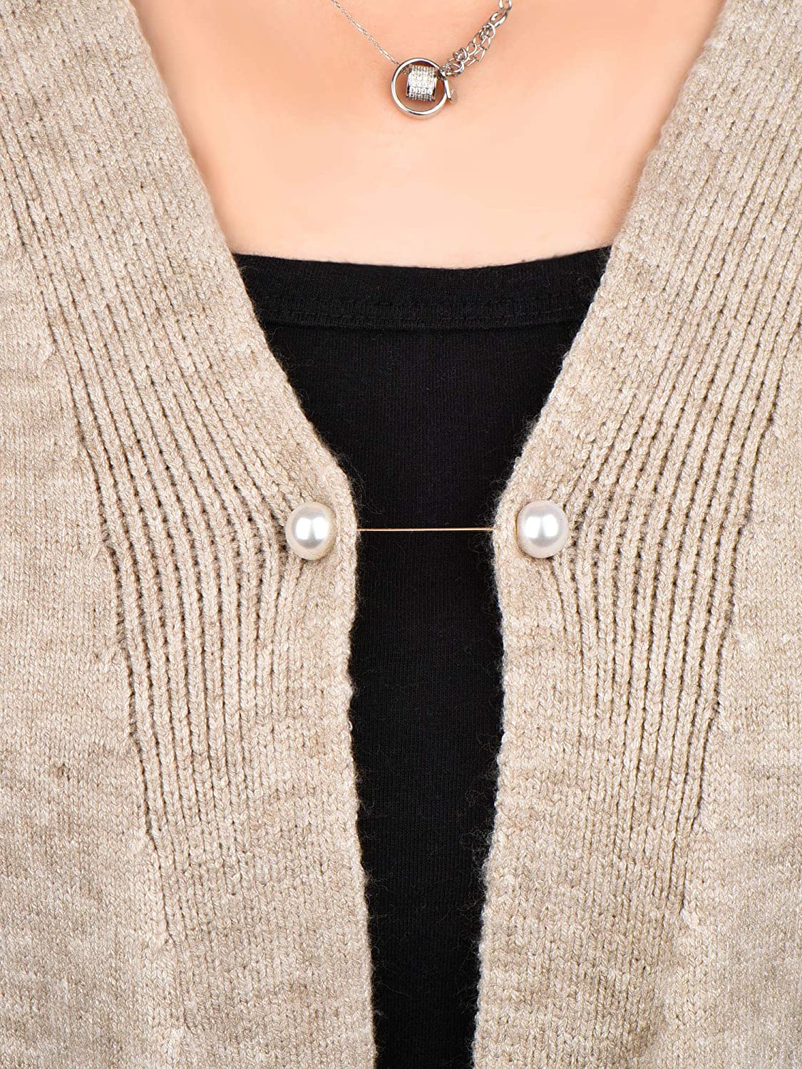 Faux Pearl Brooch Pins For Sweater, Shawl, Clip Dress, Cardigan Collar