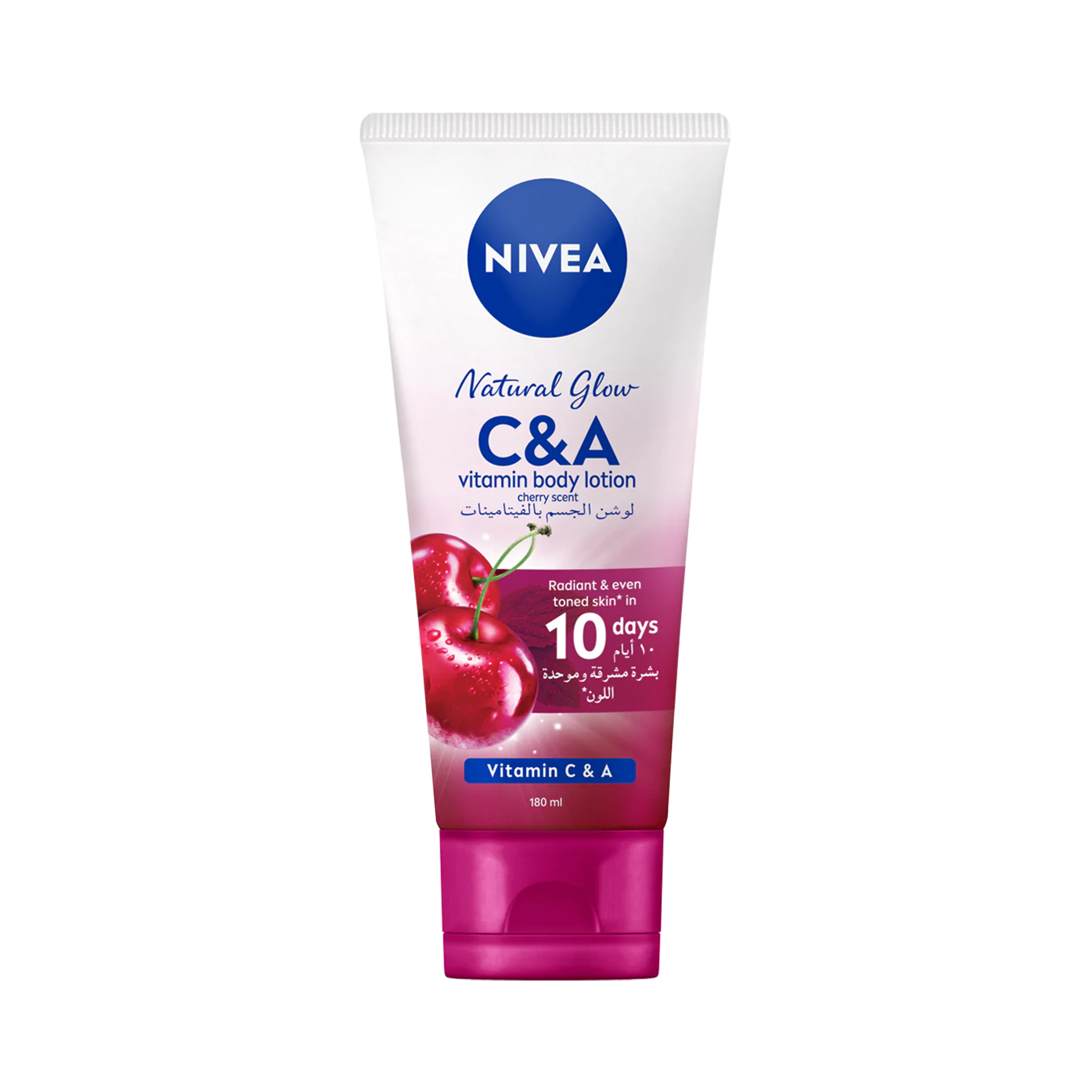 NIVEA Natural Glow Vitamin C & A Cherry Scented Body Lotion - White - 180ml - Radiant & Even Toned Skin - Deep Moisture - Cherry Scent - E11 Store